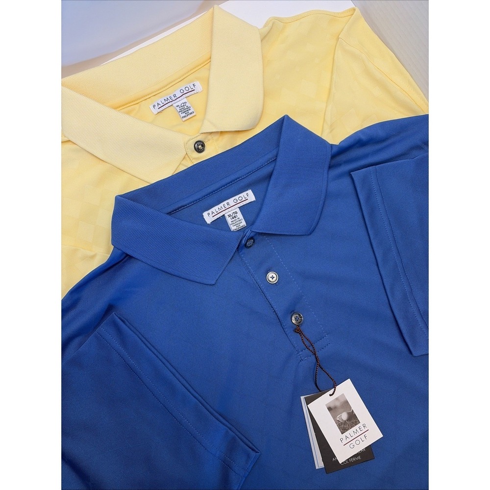 Lot of 2 Vintage Palmer Golf Polos Blue & Yellow Diamond Geometric AOP XL‎